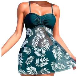 2024 Frauen Bikini Set Blatt Gedruckt Strap Zwei Stück Strand Tragen Heiße Sexy Tankinis Set T Shirts Jungen (Green-4, L) von MEIYOUMK