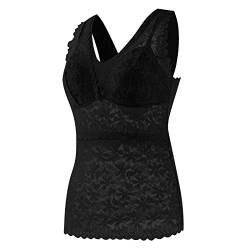 Damen Form Top Seamless Unterhemd mit Shaping Shapewear Formendes Hemd Schlaf BH Spitze Body Shaper BH Padded Top Figurformender Trägertop Bustier Camisole Tanktop Shirt Camisole (Black, XXL) von MEIYOUMK