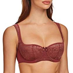 MELENECA Damen Balconette BH mit Bügel Sexy Spitzen BH - Push Up Stütz BH Cabernet Rot 70G von MELENECA