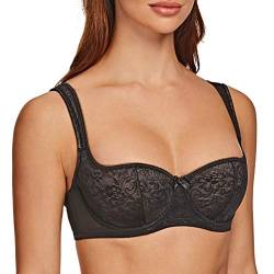 MELENECA Damen Balconette BH mit Bügel Sexy Spitzen BH - Push Up Stütz BH Schwarz 80F von MELENECA