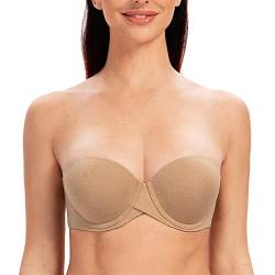 MELENECA Damen Bügel Erheben Gepolstert Hochdrücken Trägerlos BH mit geformte Cups Beige Heide 90D von MELENECA