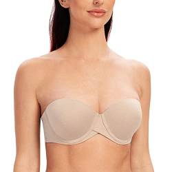 MELENECA Damen Bügel Erheben Gepolstert Hochdrücken Trägerlos BH mit geformte Cups Hell Beige Heide 90B von MELENECA