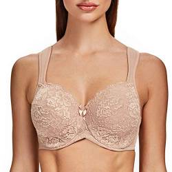 MELENECA Damen Minimizer Spitzen BH - mit Bügel Vollschalen Ungepolstert Große Größen BH Beige Spitze 100G von MELENECA