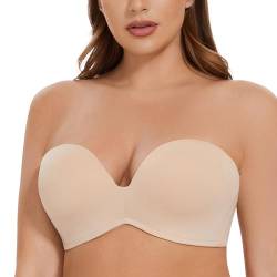 MELENECA Damen Ohne Bügel Gepolstert Anti-Rutsch Push Up Trägerloser BH Beige 75E von MELENECA