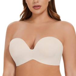 MELENECA Damen Ohne Bügel Gepolstert Anti-Rutsch Push Up Trägerloser BH Sanddollar 80B von MELENECA