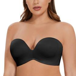 MELENECA Damen Ohne Bügel Gepolstert Anti-Rutsch Push Up Trägerloser BH Schwarz 100F von MELENECA