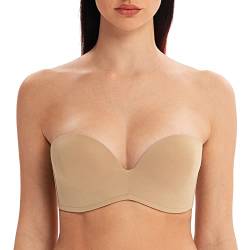 MELENECA Damen Ohne Bügel Push Up Geformte Cups Trägerloser Lift Up BH Mandel 95B von MELENECA