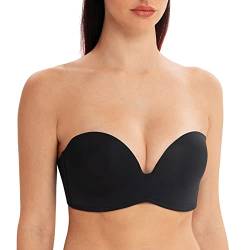 MELENECA Damen Ohne Bügel Push Up Geformte Cups Trägerloser Lift Up BH Schwarz 85C von MELENECA