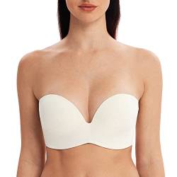 MELENECA Damen Ohne Bügel Push Up Geformte Cups Trägerloser Lift Up BH gebrochenes weiß 100B von MELENECA