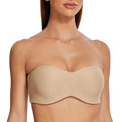 MELENECA Damen Trägerloser BH - Bügel,Ohne Einlagen,Große Größe Minimizer Bandeau BH Beige 80H von MELENECA