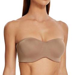 MELENECA Damen Trägerloser BH - Bügel,Ohne Einlagen,Große Größe Minimizer Bandeau BH Brown 80B von MELENECA