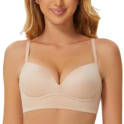 MELENECA Gepolsterter Nahtloser kabelloser Push-up-BH für Damen mit Halt und Hebung Beige 70AA von MELENECA