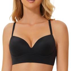 MELENECA Gepolsterter Nahtloser kabelloser Push-up-BH für Damen mit Halt und Hebung Schwarz 70B von MELENECA