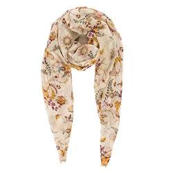 Leichter Schal für Damen, Blumenschal, für Herbst und Winter, Schal, Barcelona Collection 6 - Beige elegante Blume, Einheitsgröße von MELIFLUOS DESIGNED IN SPAIN