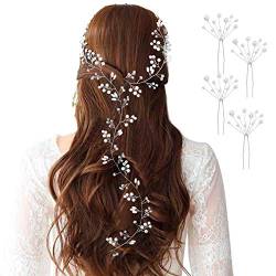 100cm Haarschmuck Hochzeit, Mode Haarband Hochzeit Kunstperlen und Strass Haardraht Braut für Frauen und Mädchen mit Haarnadeln von MELLIEX