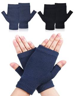 MELLIEX 2 Paar Fingerlose Handschuhe, Pulswärmer Daumenloch-Handschuhe Fäustlinge Fingerlose Armstulpen, Schwarze und Blaue von MELLIEX
