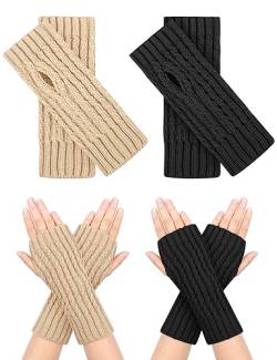 MELLIEX 2 Paar Fingerlose Handschuhe, Warm Pulswärmer mit Daumenloch Strick Handstulpen Winter Unisex von MELLIEX