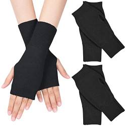 MELLIEX 2 Paar Halb Fingerlose Handschuhe, Winter Pulswärmer Handschuhe Unisex Warm Weiche Strickhandschuhe, Schwarz von MELLIEX