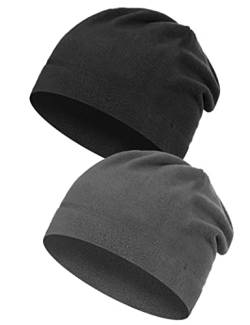 MELLIEX 2 Stück Wintermütze Unisex Slouch Beanie Mütze Warme Fleece Mütze für Damen Herren (Schwarz, Grau) von MELLIEX