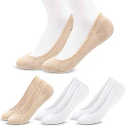 MELLIEX 4 Paar Unsichtbare Ballerina Socken Damen Atmungsaktive Kurze Dünne Socken, Weiß Nackte von MELLIEX