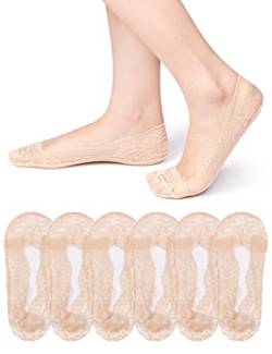 MELLIEX 6 Paar Füßlinge Damen, Unsichtbare Ballerina Socken mit Rutschfest Silikon Atmungsaktiv Spitze Söckchen von MELLIEX