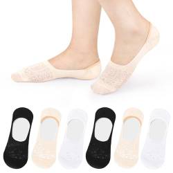 MELLIEX 6 Paar Füßlinge Damen Unsichtbare Kurze Socken Baumwolle Rutschfest Atmungsaktiv No Show Sneaker Socken(Schwarz, Grau, Nude) von MELLIEX