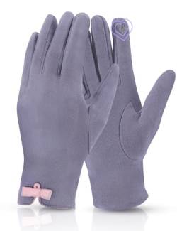 MELLIEX Damen Touchscreen Handschuhe mit Farbkontrast und Fleece Futter Winter Pulswärmer Handschuhe Warm Weiche Strickhandschuhe für Frauen - Grau von MELLIEX