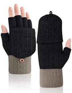 MELLIEX Fingerlose Handschuhe Winter Warme Convertible Thermo Halbfinger Fäustlinge Gestrickte Handschuhe mit Flip Touchscreen Fotografie Sport Handschuhe für Damen und Herren von MELLIEX