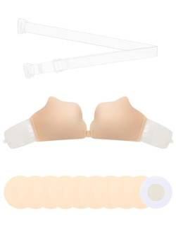 MELLIEX Klebe BH, Trägerloser BH Push Up Verstärkte Selbstklebend Rückenfrei Invisible Bra mit BH Träger und 5 Paar Nipple Cover - A von MELLIEX