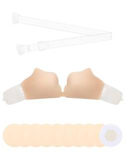 MELLIEX Klebe BH, Trägerloser BH Push Up Verstärkte Selbstklebend Rückenfrei Invisible Bra mit BH Träger und 5 Paar Nipple Cover - B von MELLIEX