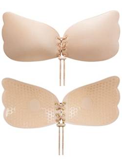 MELLIEX Klebe BH Push Up, 2 Stück Selbstklebend Rückenfreier BH Unsichtbarer Trägerloser BHS für Rückenfreies Abendkleid (Nude) von MELLIEX