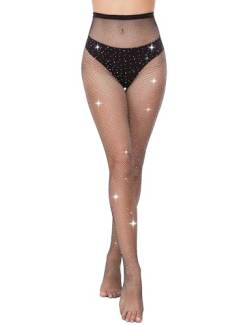 MELLIEX Netzstrumpfhose, Strass Fishnet Stockings Hohe Taille Netzstrumpfhose Glitzer Strumpfhose Damen von MELLIEX