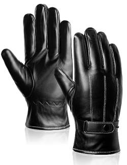 MELLIEX Winter Handschuhe Herren Faux Leder Warm Dick Vlies Winddicht Kälteschutz Thermal Fäustlinge Anti-Rutsch Winddicht Kälteschutz Thermal Fäustlinge Berührungssensitiver Bildschirm - XL von MELLIEX