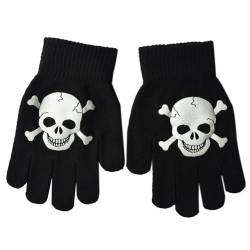 MELOP Handschuhe Totenkopf Knochen gemustert für Kostüm Halloween Winter Gestrickte warme Handschuhe im Freien Fahrradhandschuhe von MELOP