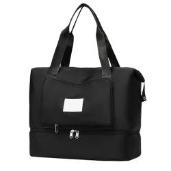 1 stück Schwarze Reisetasche, Handtasche mit großem Fassungsvermögen, Faltbare Aufbewahrungstasche, tragbare wasserdichte Fitnesstasche, Trocken- und Nasstrennungs-Seesack (39 * 22 * 42 cm) von MEMOFYND