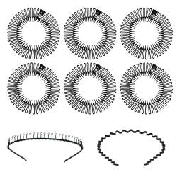 6er-Pack elastische Kamm-Haarbänder für Damen mit 2 Stück Stirnbändern, Zickzack-Haarbänder, runde elastische Haarkämme aus Harz, Haarkamm-Kopfbänder (schwarz) von MEMOFYND
