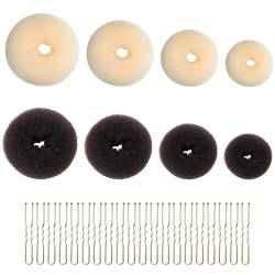 8-Teilige Donut-Haarspange Mit 20 U-Förmigen Clips, Mini-Donut-Styler, Haargummi-Zubehör Für Balletttänzer (Dunkelbraun, Beige) von MEMOFYND
