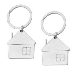 MEMOFYND Set mit 2 Haus-Schlüsselanhängern, Edelstahl-Schlüsselanhänger, Zuhause-Schlüsselanhänger, tragbare Schlüsselanhänger, Einweihungsgeschenke für Paare (Silber) von MEMOFYND