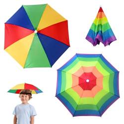 MEMOFYND Set mit 2 Regenschirmhüten, lustigen Kopfschirmhüten, Sonnenschirm-Regenhüten, Regenbogenschirmhüten mit elastischen Bändern, geeignet für Kinder Erwachsene, Strand, Angeln, Golf von MEMOFYND