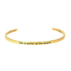 MENDOZZA Armreif Damen Edelstahl Sprucharmreif mit Gravur "life is better at the beach " Größenverstellbar Silber Gold Rosegold (Gold, 16) von MENDOZZA