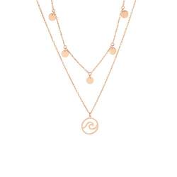 MENDOZZA Damen Hals-Kette Double Layer Petite Collection Wellen Anhänger Edelstahl Collier 18 Karat Damen-Schmuck 5 Coin Wave Rosegold 46 cm von MENDOZZA