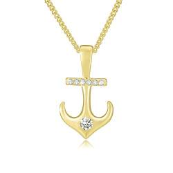 MENDOZZA Damen Kette Anker Anhänger 925er Silber Halskette Anchor Zirkonia Gold 50 cm von MENDOZZA