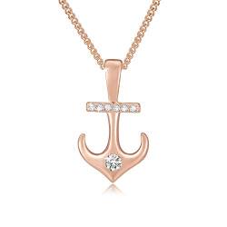 MENDOZZA Damen Kette Anker Anhänger 925er Silber Halskette Anchor Zirkonia Rosegold 50 cm von MENDOZZA