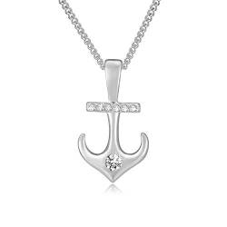 MENDOZZA Damen Kette Anker Anhänger 925er Silber Halskette Anchor Zirkonia Silber 50 cm von MENDOZZA