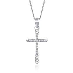 MENDOZZA Damen Kette Kreuz Anhänger 925er Silber Halskette Cross Zirkonia Silber 50 cm von MENDOZZA