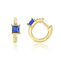 MENDOZZA Mini Creolen 925er Sterling Silber Hoops Zirkoniastein Blau-Gold 12mm von MENDOZZA