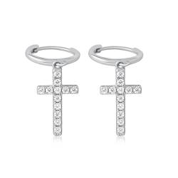 MENDOZZA Mini Creolen 925er Sterling Silber Kreuz Anhänger Silber 12mm von MENDOZZA