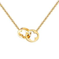 MENDOZZA Pure Kleeblatt Hals-Kette Damen Schmuck Glücksbringer Edelstahl Ankerkette Kleeblätter Ketten-Anhänger 50 cm Gold von MENDOZZA