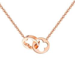 MENDOZZA Pure Kleeblatt Hals-Kette Damen Schmuck Glücksbringer Edelstahl Ankerkette Kleeblätter Ketten-Anhänger 50 cm Roségold von MENDOZZA