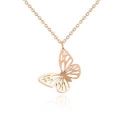 MENDOZZA Pure Schmetterling Kette Damen Hals-Kette Edelstahl Schmuck Butterfly Anhänger 46 cm Roségold von MENDOZZA